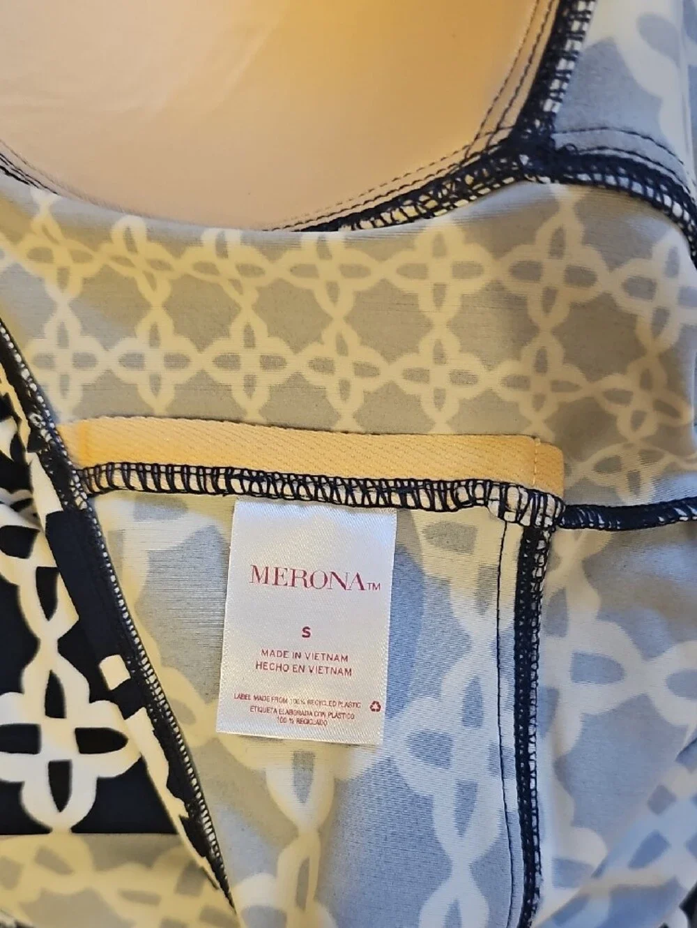 Merona Navy and White Patterned Halter Swim Top Size S